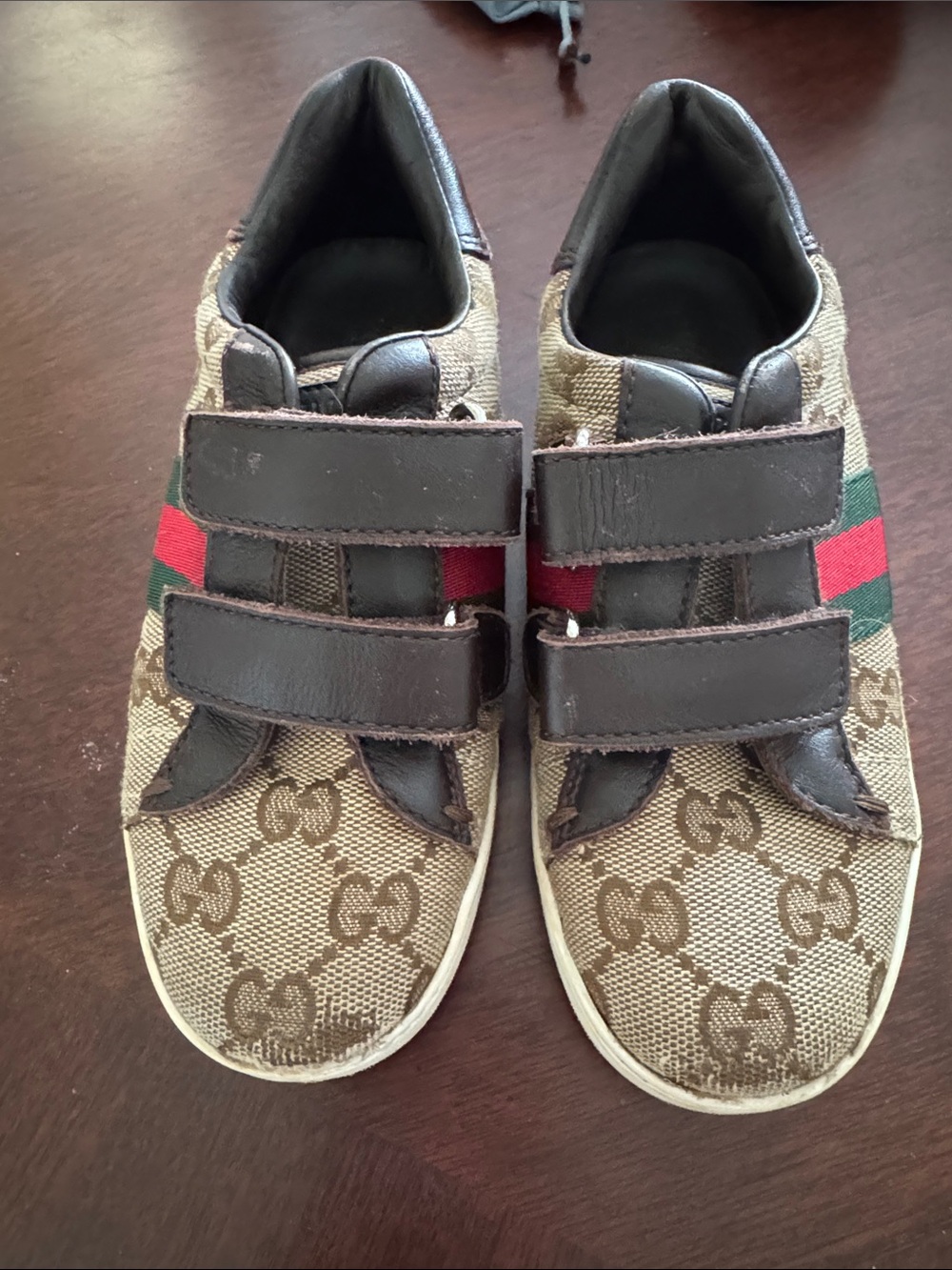 Gucci Kids unisex Brown GG Canvas Sneakers with Red & Green Web